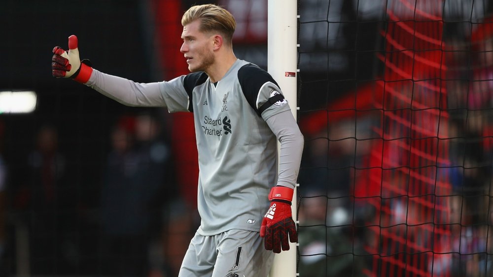 Loris Karius standing in the goal. Goal