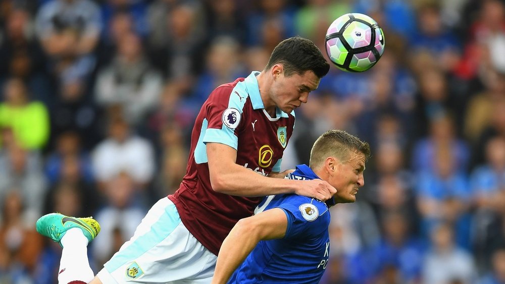 Michael Keane in action against Leicester. Goal