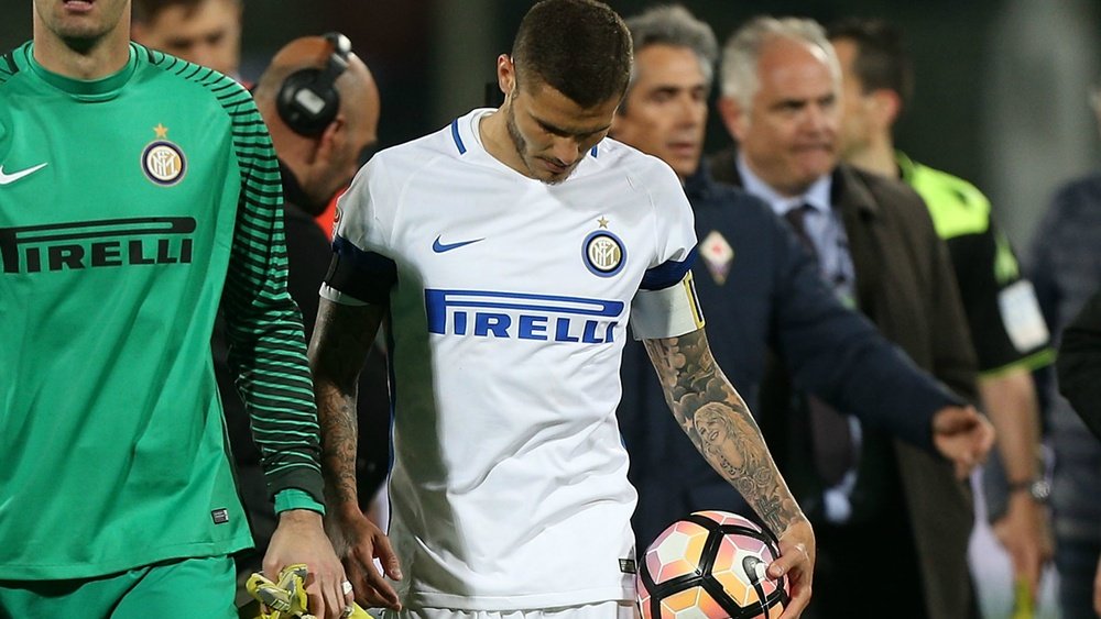 Le joueur et capitaine de l'Inter Milan, Icardi, lors d'un match contre la Fiorentina. AFP