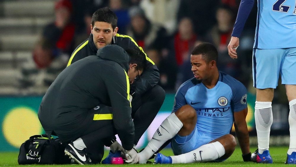 Gabriel Jesus moments after his injury on Monday. Goal