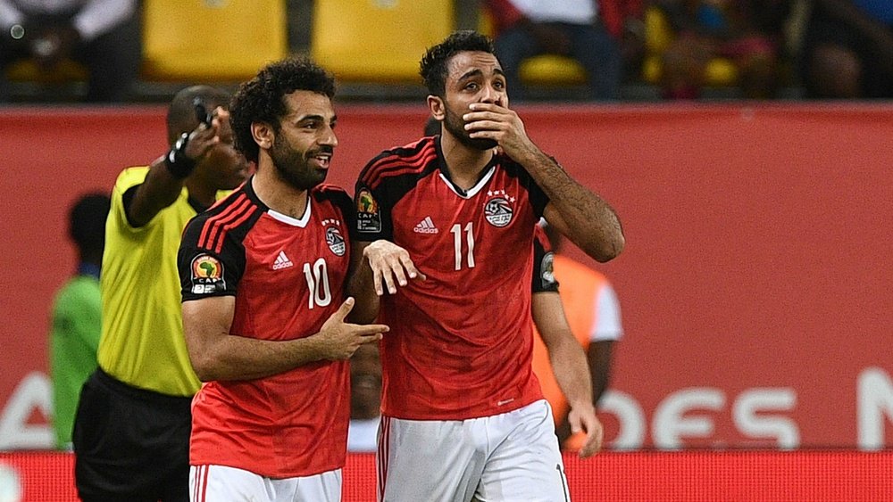 Salah and Kahraba celebrating. Goal