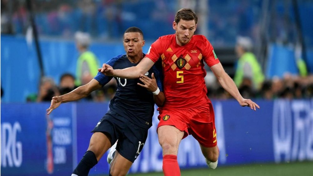 Mbappe lined up against Vertonghen in the semi-final clash. AFP