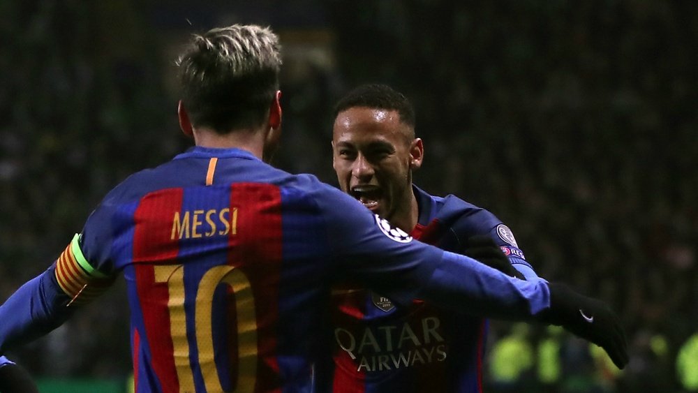 Les attaquants du FC Barcelone, Lionel Messi et Neymar dans un mtach de Ligue des champions. AFP