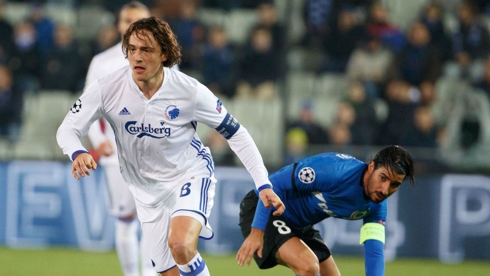 Thomas Delaney in action against Club Brugge. Goal