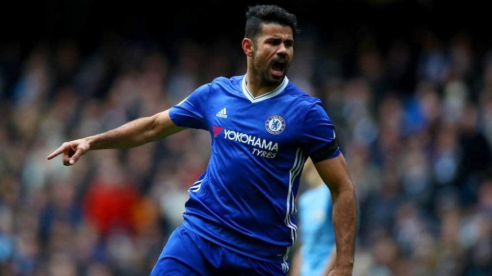 Diego Costa celebrates his goal against Manchester City. Goal