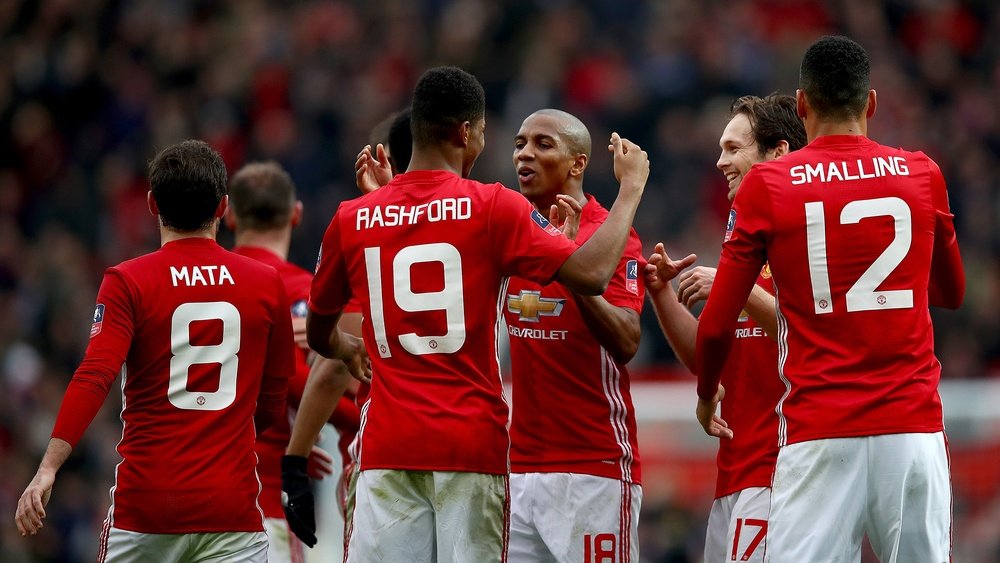 Manchester United celebrating after the match. Goal