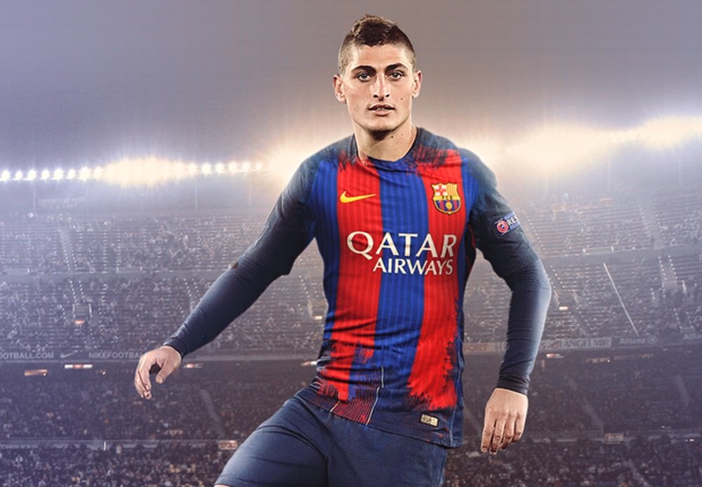 Montage de Marcos Verratti avec le maillot du Barcelone. Goal