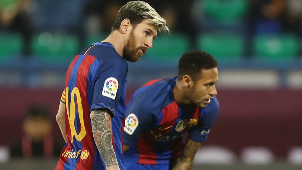 Messi et Neymar dans le match de Liga. AFP