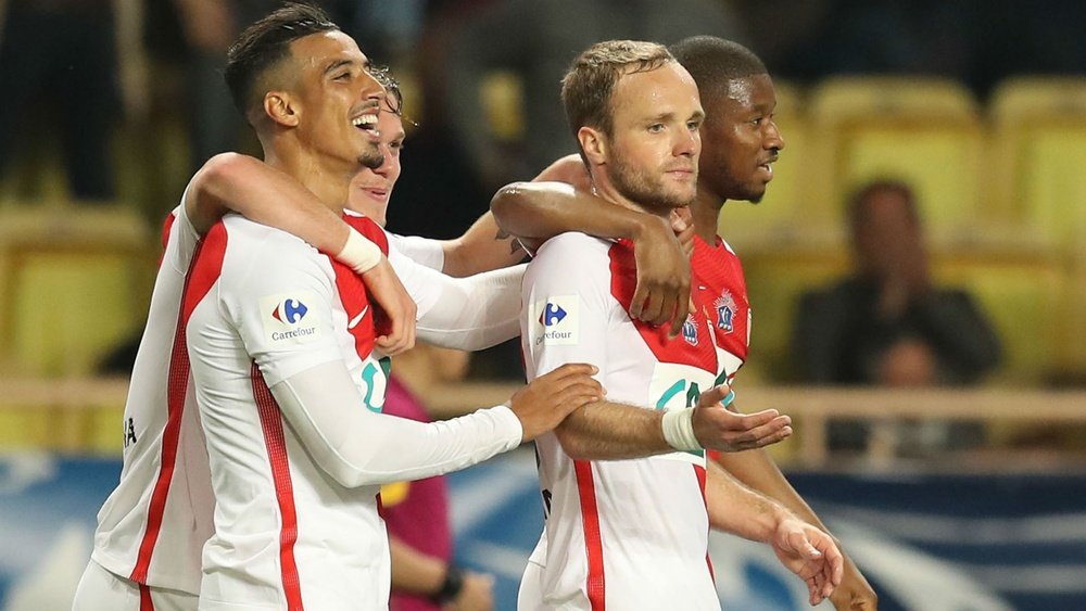 Les joueurs du Monaco, célèbrent leur victoire lors du match de Coupe de France contre Lille. AFP