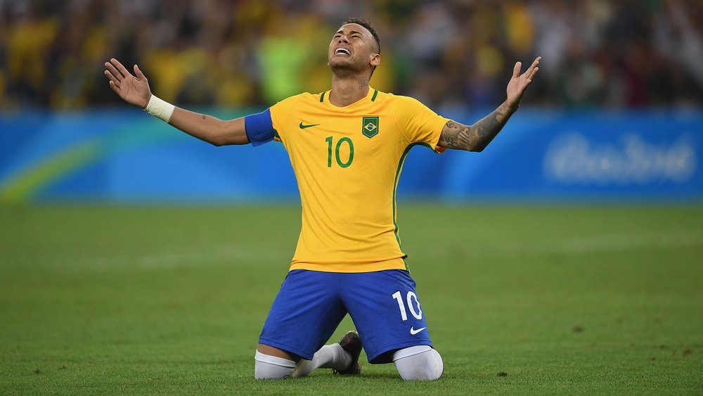 Neymar celebrates Brazil's Olympic final win. Goal