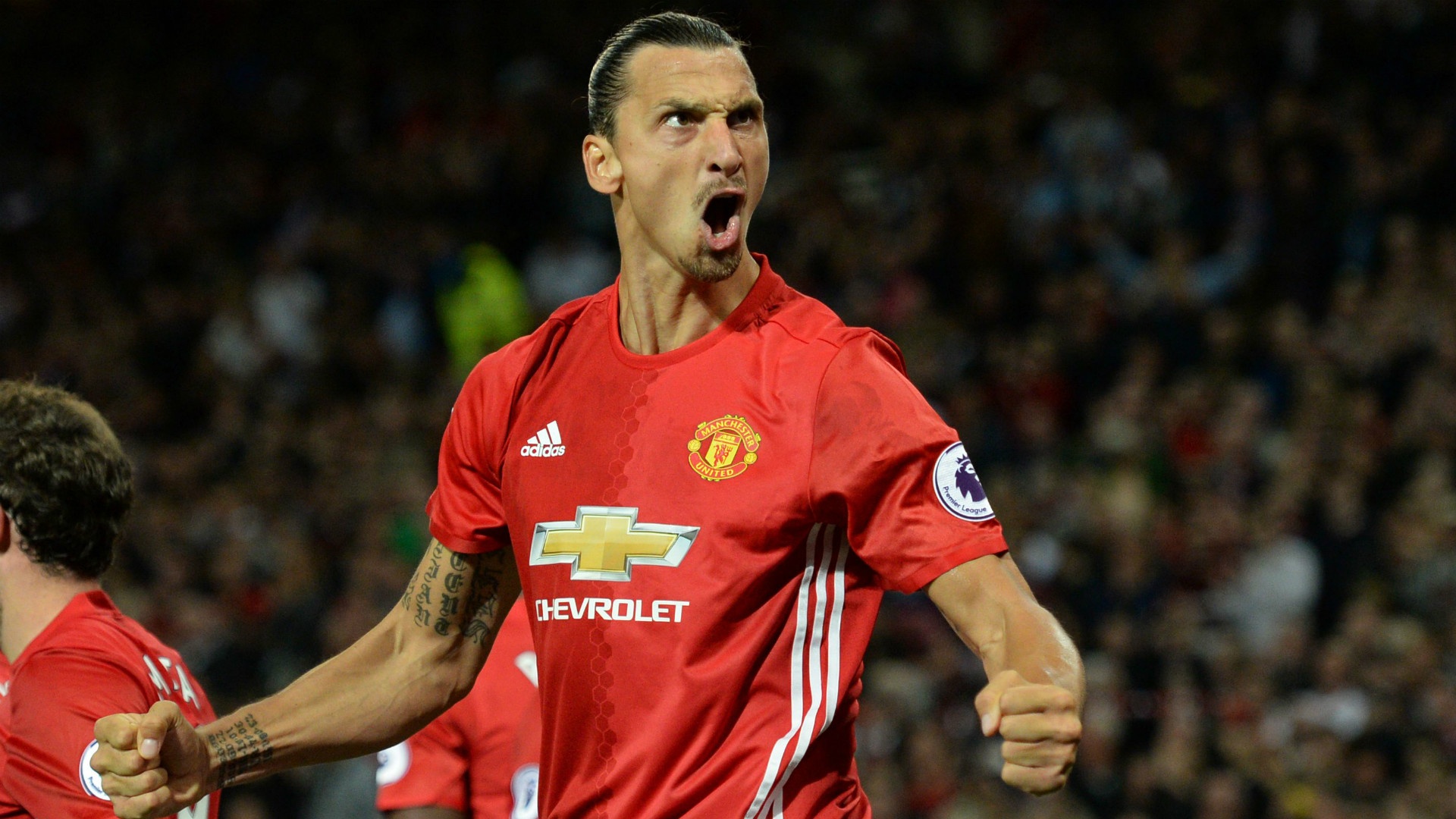Zlatan Ibrahimovic celebrating a goal. Goal