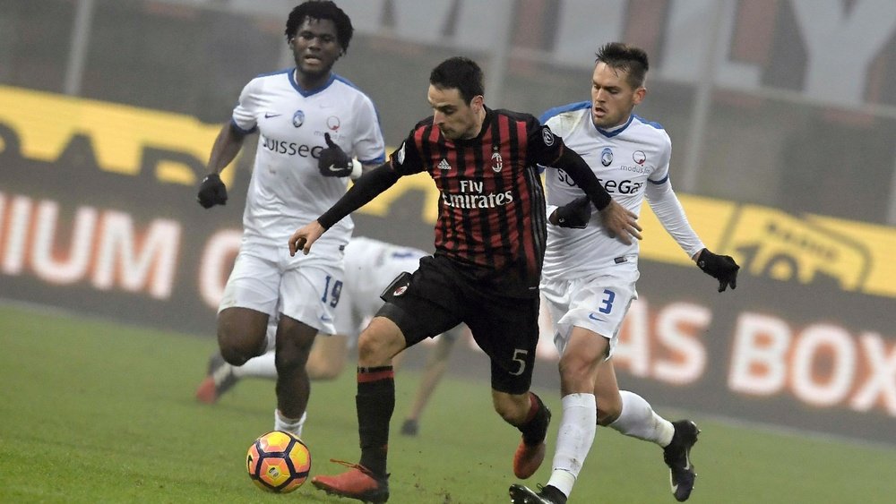 Giacomo Bonaventura in action for  Milan against Atalanta. Goal