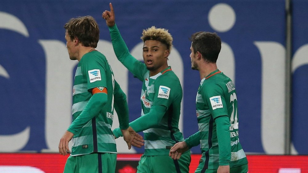 Gnabry celebrates scoring for Werder Bremen. Goal