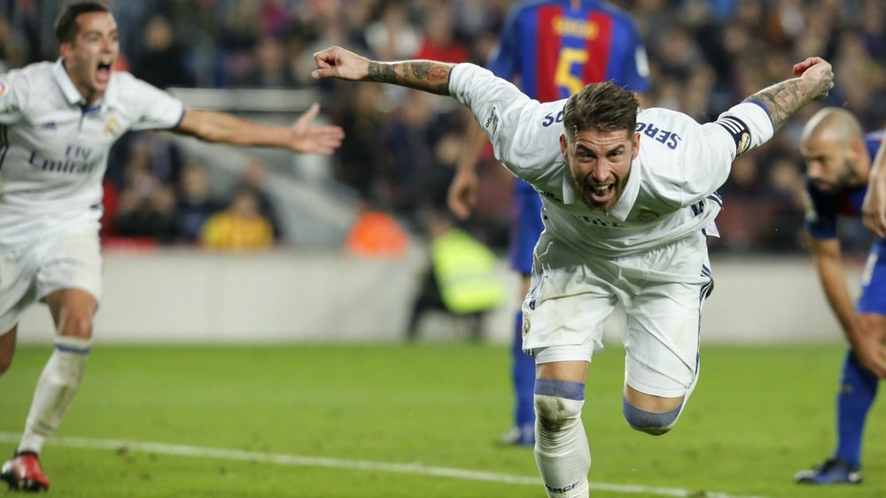 Sergio Ramos celebrates Barcelona Real Madrid La Liga