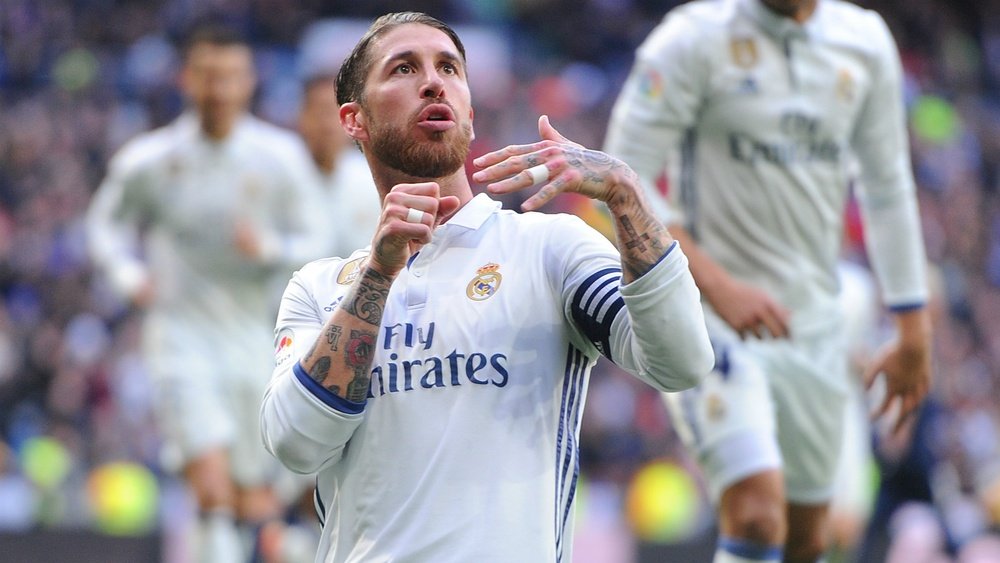 Sergio Ramos celebrating one of his goals for Real Madrid. Goal