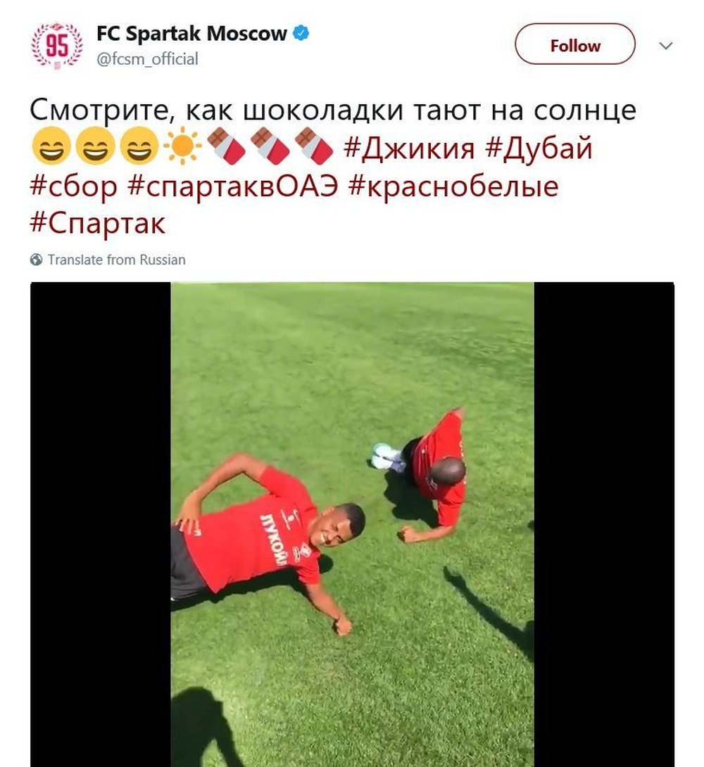 Capture du tweet posté par le Spartak Moscou. Twitter/FCSpartakMoscow