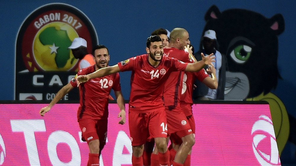 Tunisia clebrating a goal. Goal
