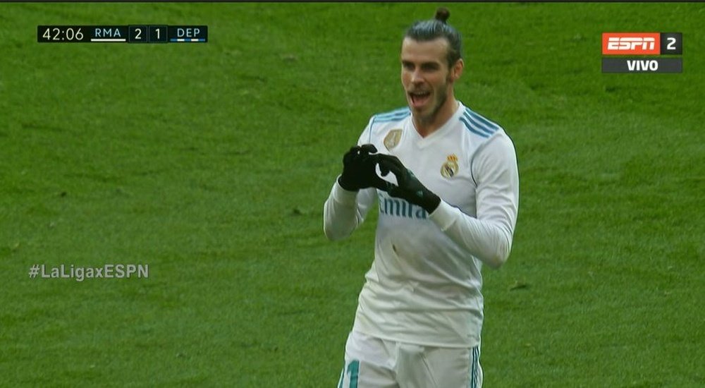 Bale festejando o seu gol diante do Depor. Captura/ESPN
