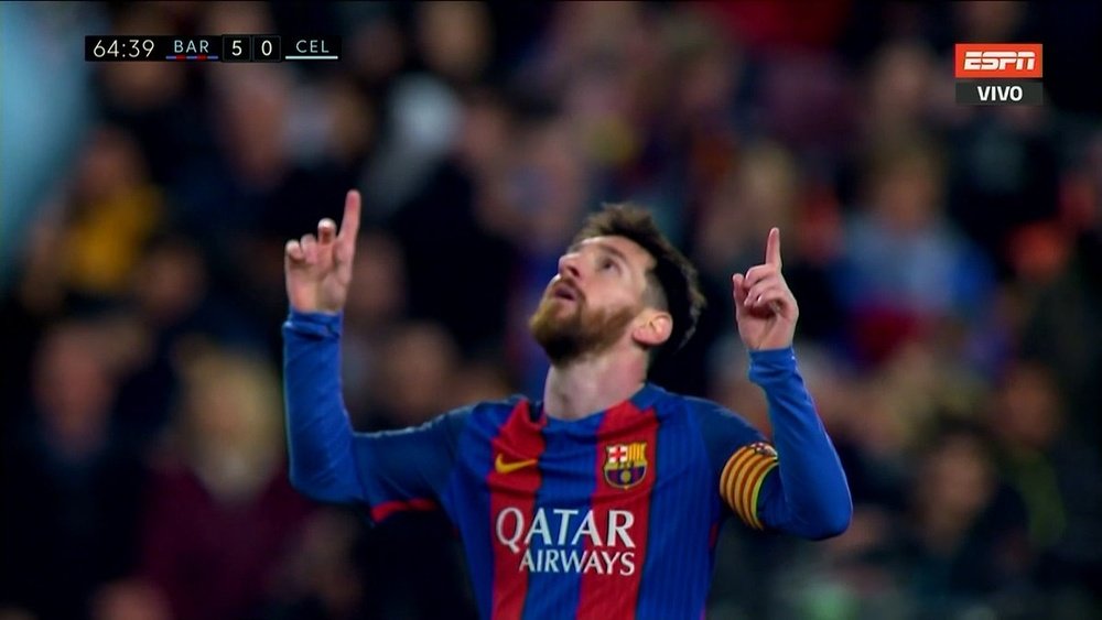 Messi celebrates the 5-0 victory against Celta. ESPN