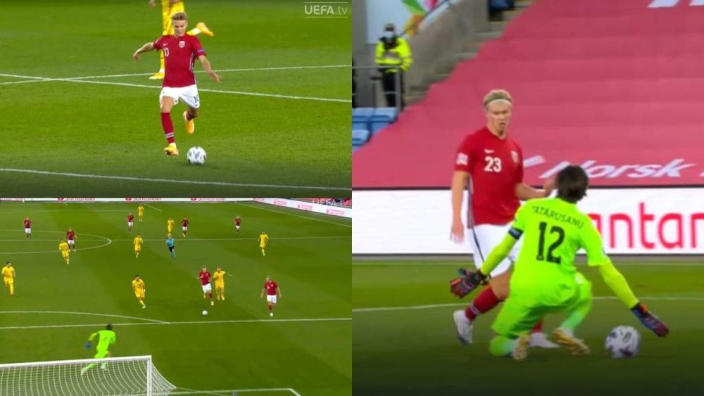 Odegaard assisted and Haaland scored for Norway. Captura/UEFA.tv