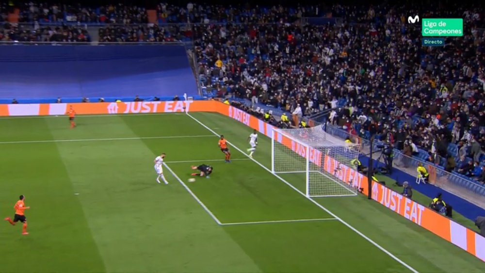 Benzema opened the scoring for Real Madrid. Screenshot/MovistarLigadeCampeones