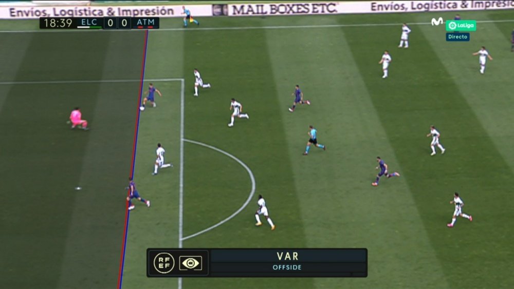 Luis Suarez got just ahead of the ball and the goal was ruled out. Screenshot/MovistarLaLiga