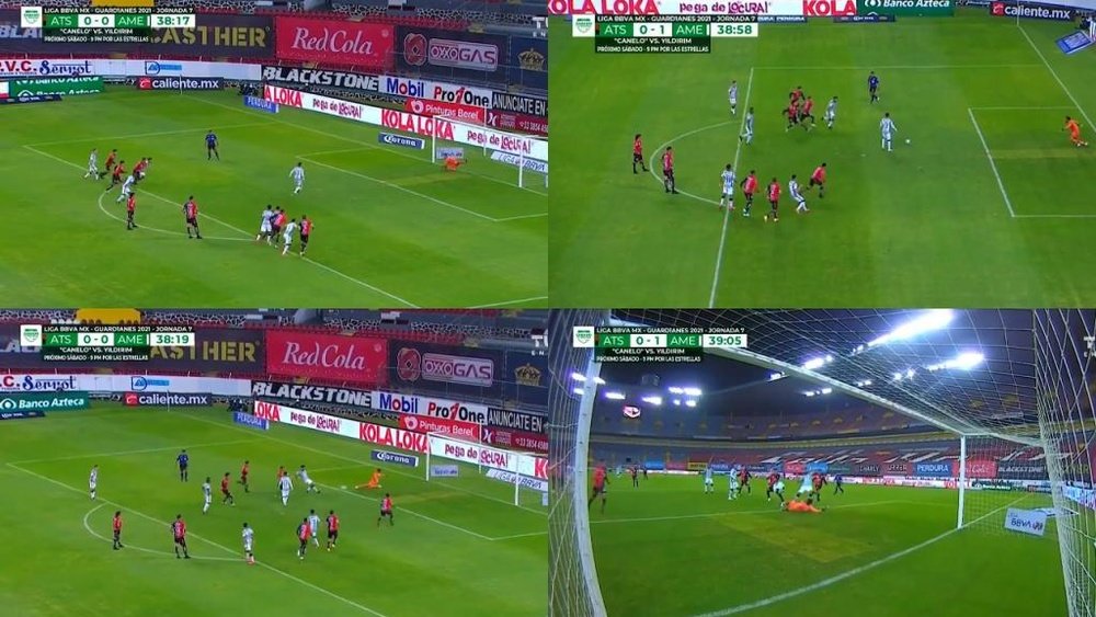Córdova y Martin repitieron el famoso penalti 'indirecto' de Messi y Suárez. Captura/TUDN