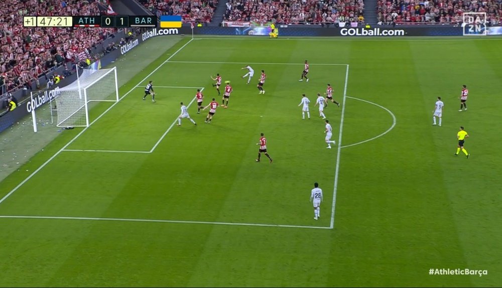 Raphinha put Barca ahead of Athletic with a lovely finish. Screenshot/DAZN