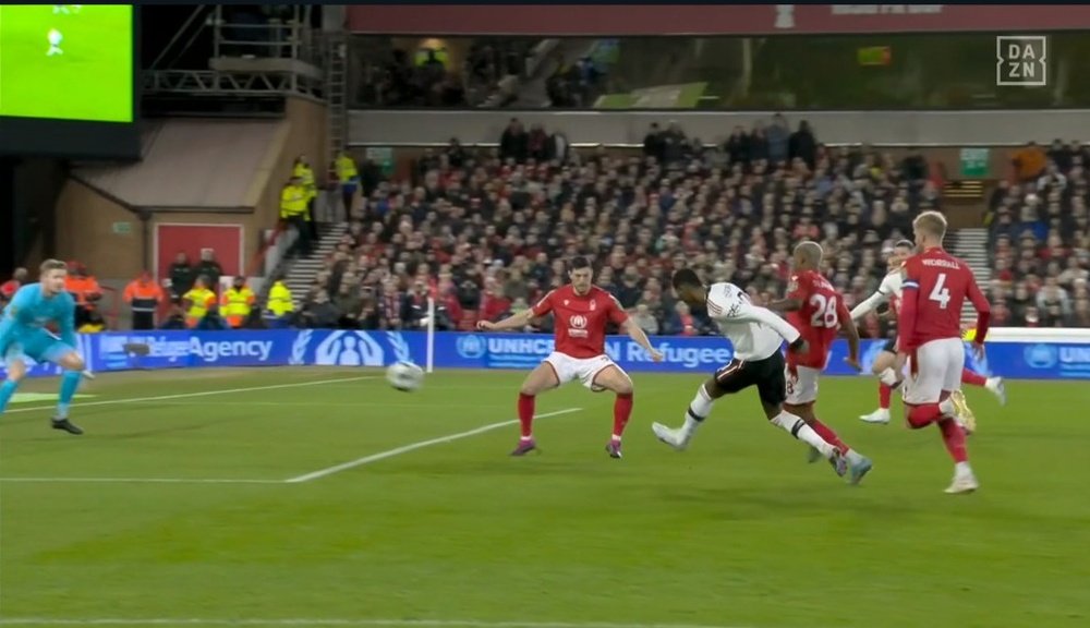 Marcus Rashford put Man Utd ahead in the Carabao Cup. Screenshot/DAZN