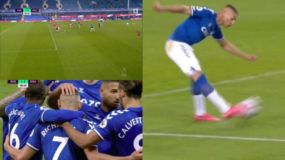 Richarlison put Everton ahead versus Southampton. Screenshot/DAZN