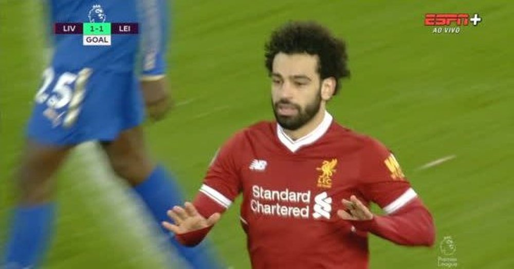 Salah égalise face à Leicester. Captura/ESPN