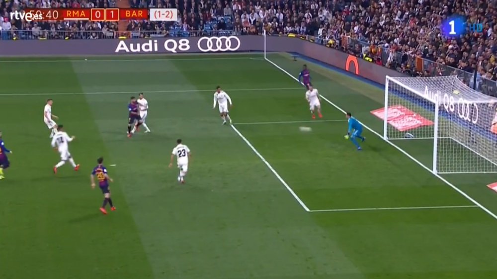 Suárez marque le premier but. Captura/TVE/La1