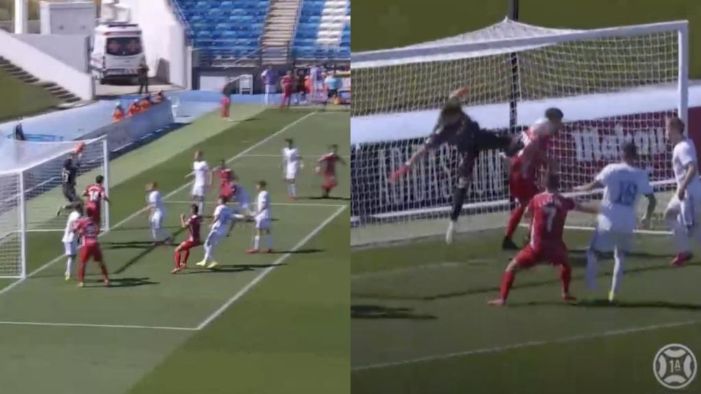El Nàstic empató en el Alfredo di Stéfano con un gol olímpico. Captura/Footters