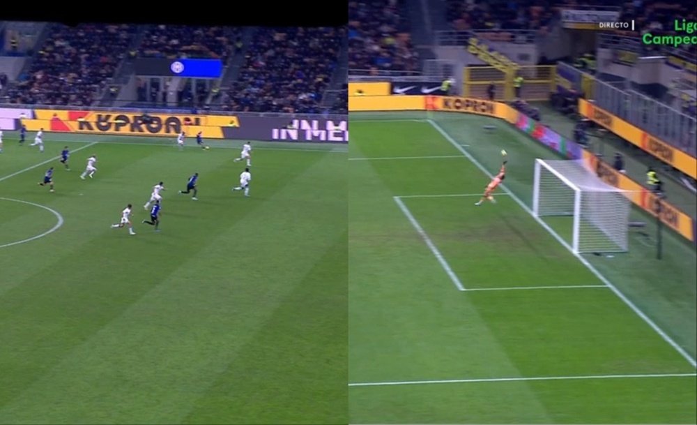 Dimarco anotó casi desde el centro del campo. Capturas/MovistarLigadeCampeones