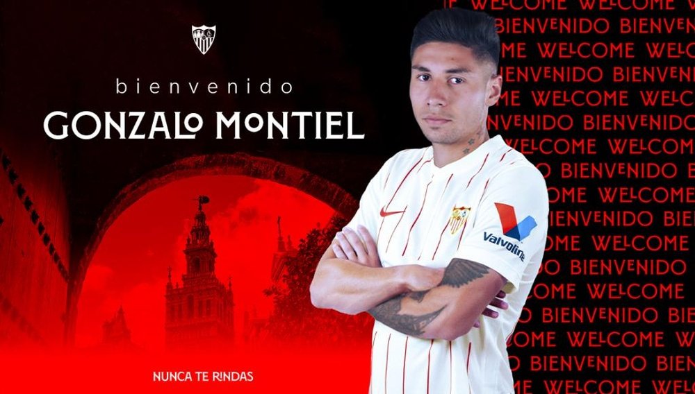 Gonzalo Montiel llega a Sevilla por unos diez millones de euros. Twitter/SevillaFC