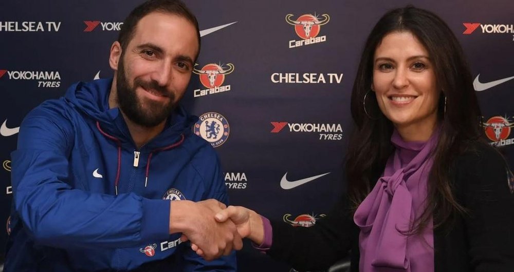 Higuain during his presentation as a Chelsea player. CHELSEAFC