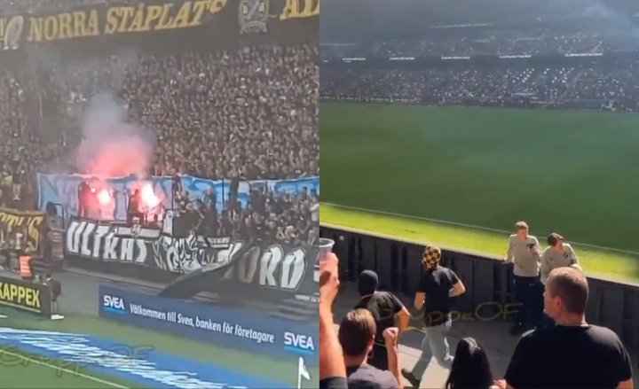 El AIK-Malmö se paró con banderas ardiendo y peleas en las gradas