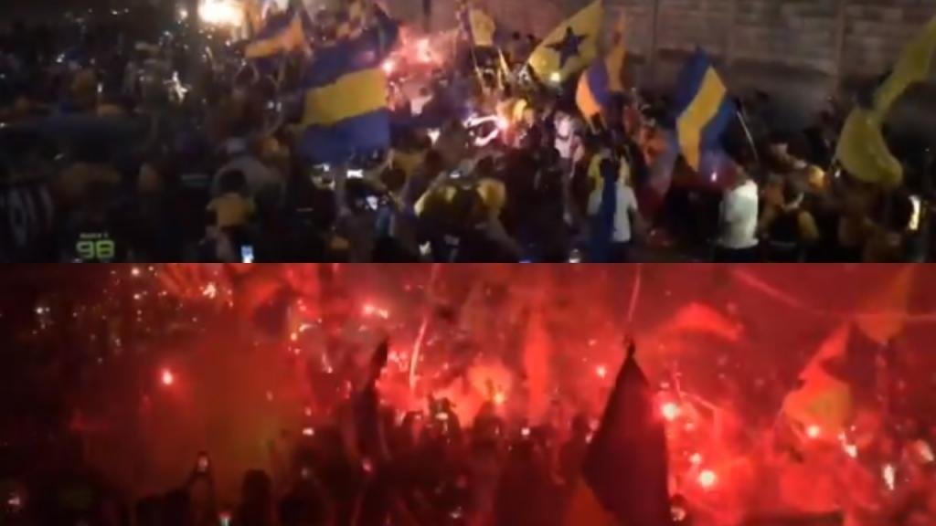 Gran atmósfera 'auriazul' en la llegada del equipo