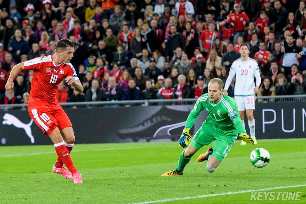 O médio do Arsenal marcou no último jogo da Suíça, frente à Hungria. Twitter/SFV_ASF