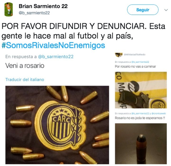 Amenazan con pistolas y balas a un jugador en Argentina por Twitter