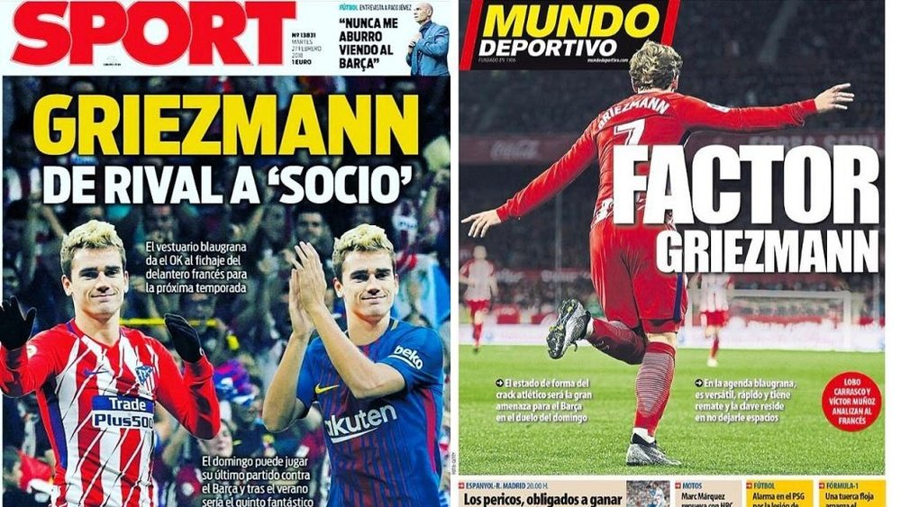 The front page of 'Sport' showed Griezmann as a 'Cules'. AFP
