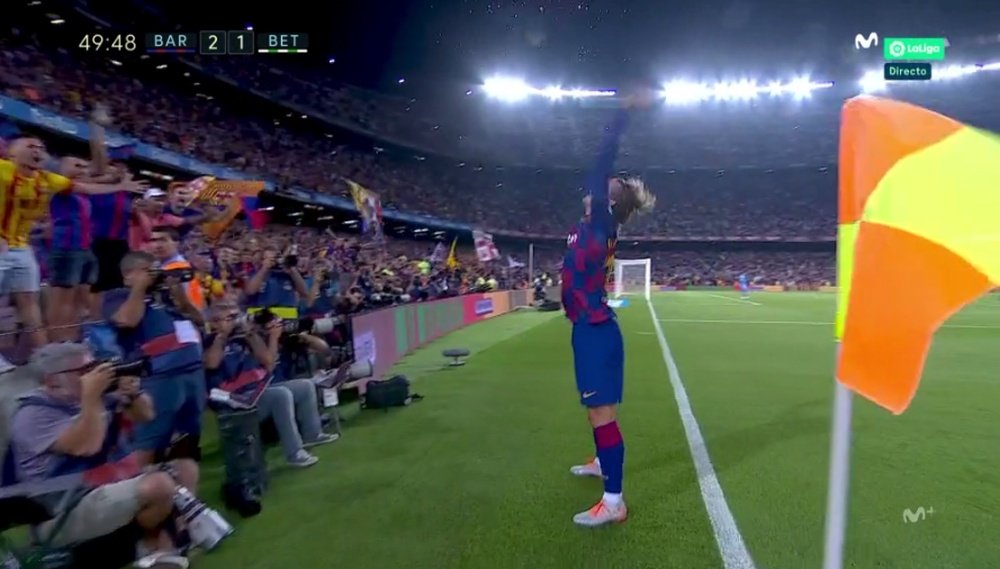 Griezmann remontó y lo celebró a lo grande. Captura/Movistar+