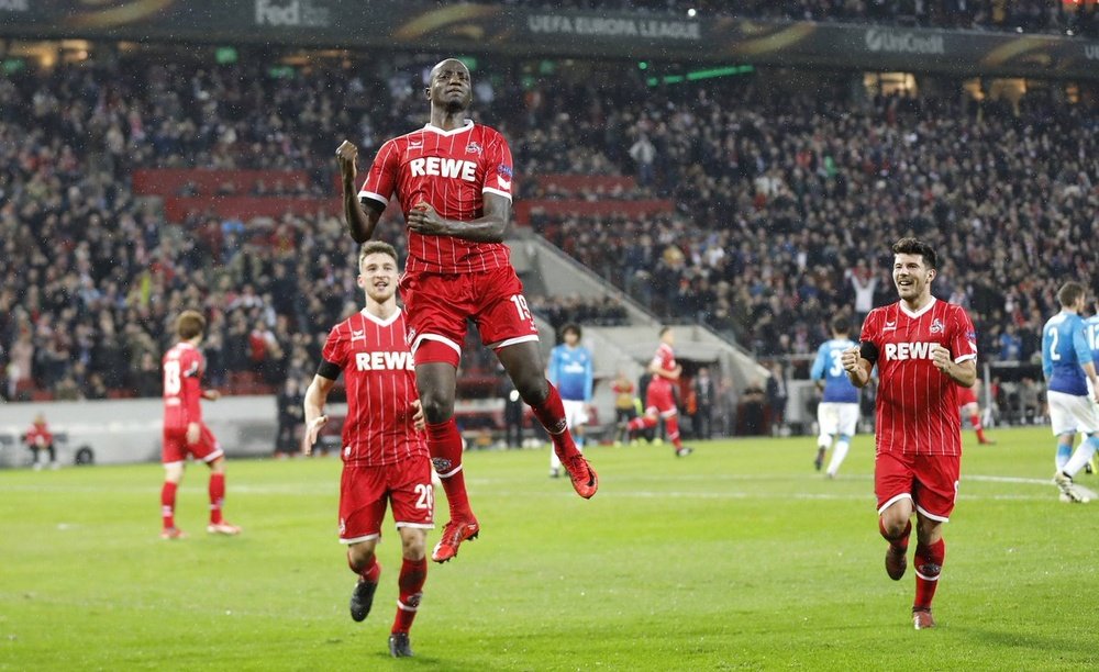 Guirassy celebrating his goal against Arsenal. Twitter/Cologne
