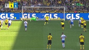 Haaland scored on his Dortmund departure. Screenshot/MovistarLigadeCampeones