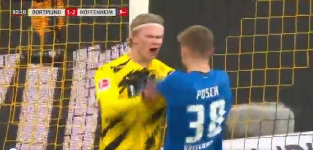 Haaland scored when Hoffenheim had a man down. Screenshot/ESPN