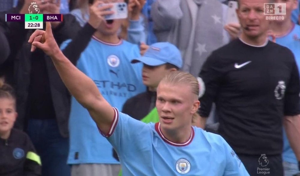 Haaland a encore marqué, sur une passe décisive d'Ederson. Capture/DAZN