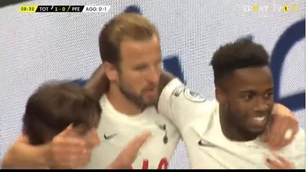 Harry Kane scored twice in the first half against Pacos Ferreira. Screenshot/SportTV