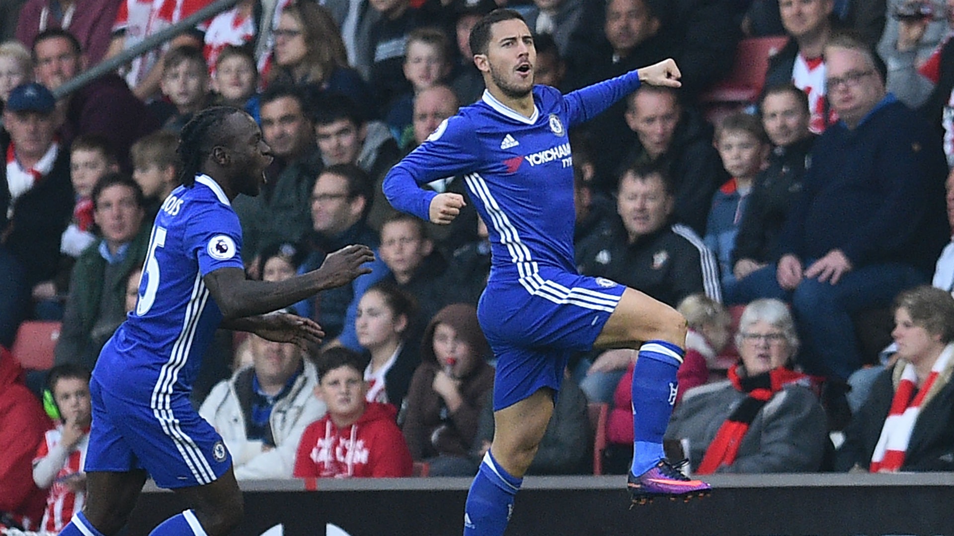 Hazard celebrating a goal. Goalserve