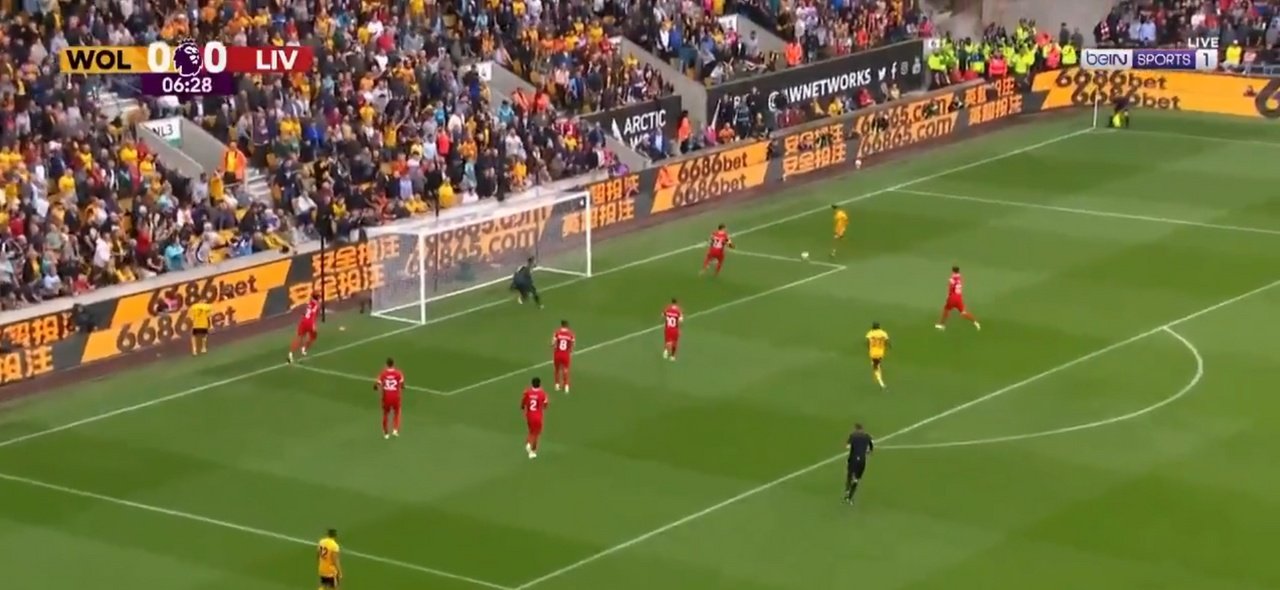 Wolves came out all guns blazing against Liverpool. Screenshot/DAZN