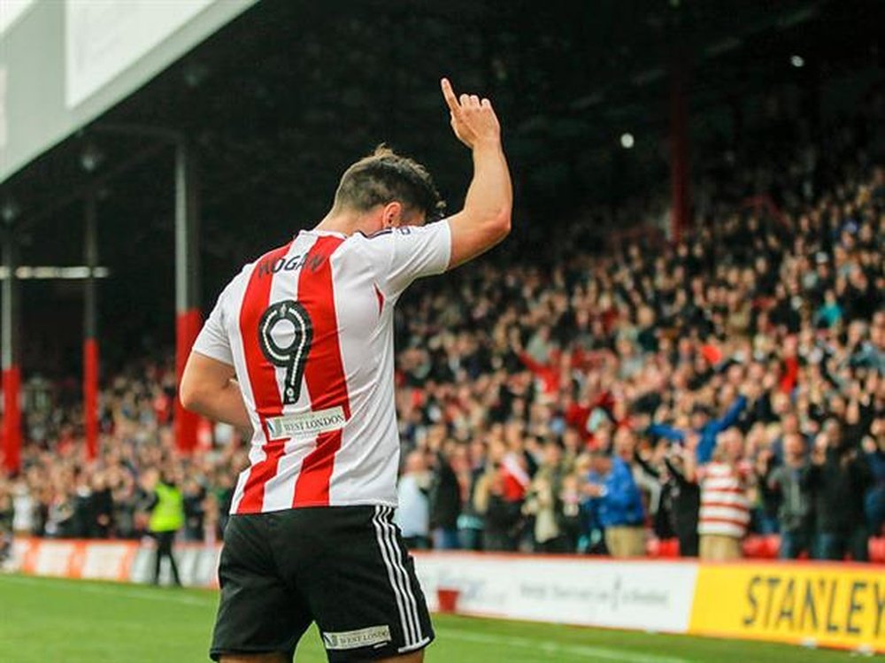 Hogan has scored 14 Championship goals for Brentford this season. BrentfordFC